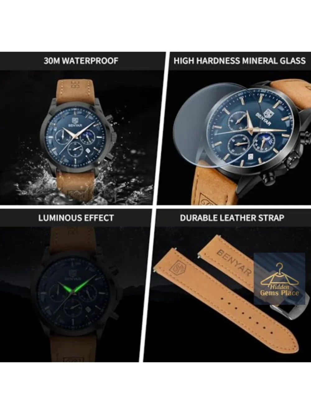 Men's Analog Quartz Chronograph Watch with Calendar Waterproof Stainless Steel